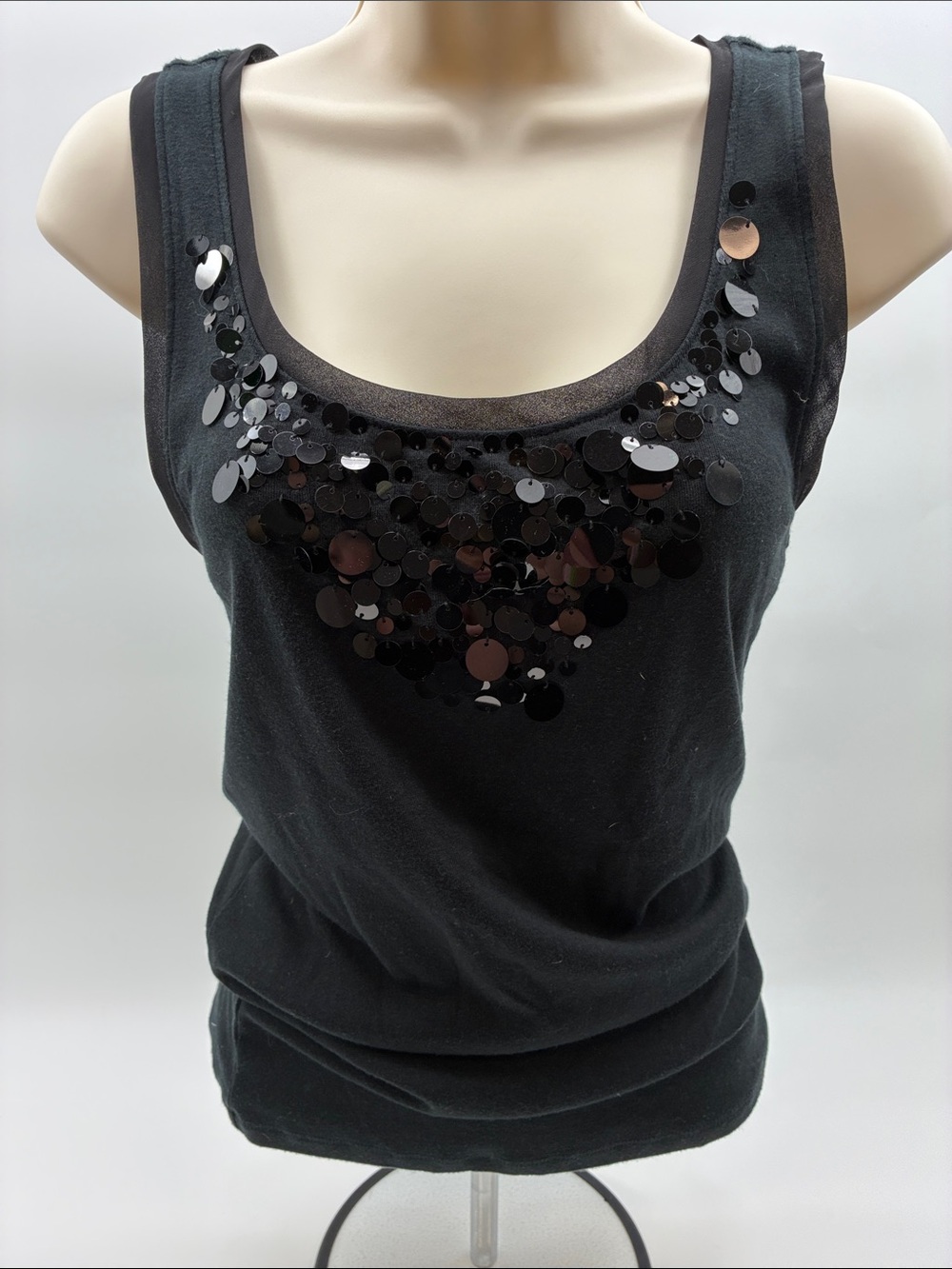 Ann Taylor Black Sequin Scoop Neck Tank